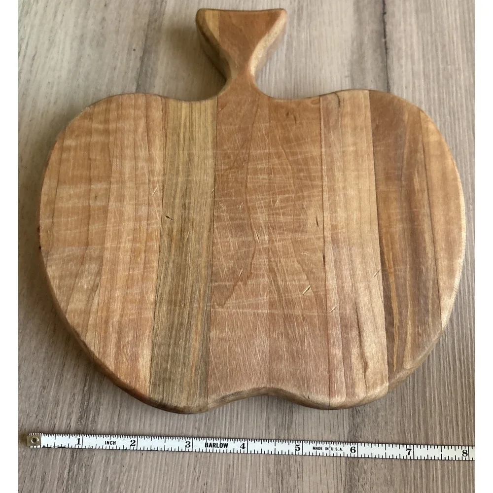 Wooden‎ Cheeseboard Apple Shape Solid Wood Tray Cutting Board Cottage Core 8.5